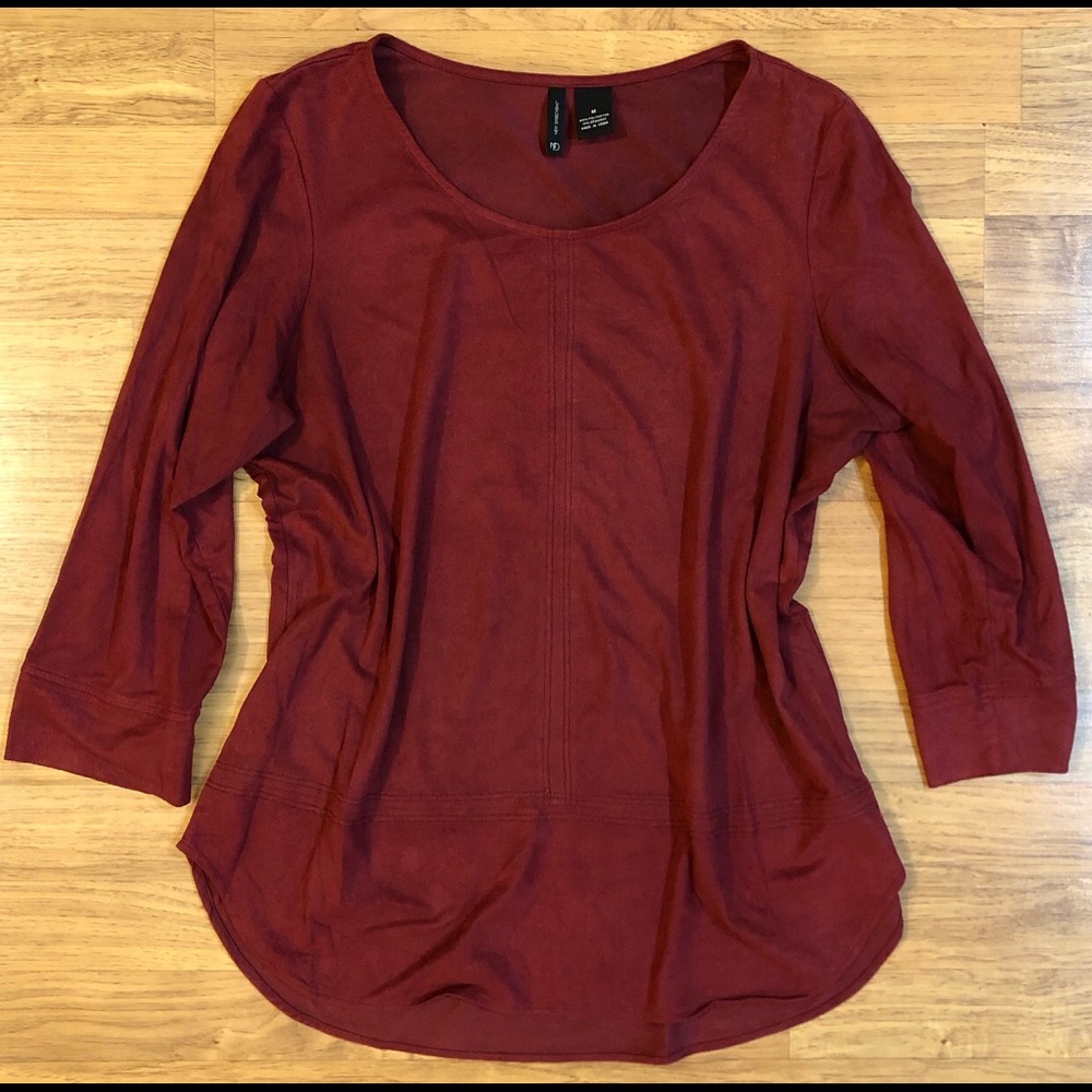 New Directions: Burgundy 3/4 Sleeve Top-Medium